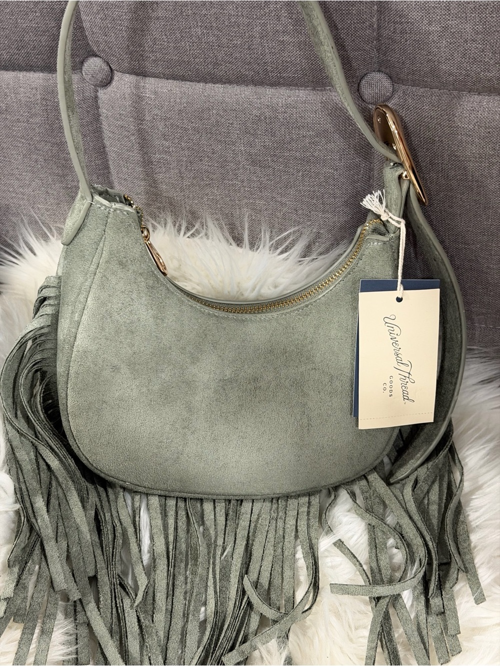 Universal Thread Light Sage Suede Fringe Shoulder Bag